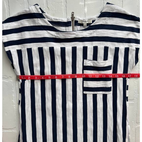 Madewell Vertical Navy Striped Cotton Shirt Dress with Zipper and Pockets -sz S - Picture 6 of 6